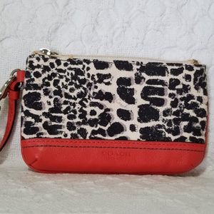 COACH Legacy Ocelot Leopard Red Wristlet